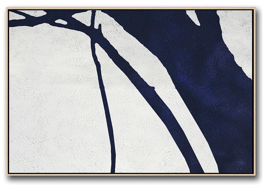 Horizontal Abstract Painting Navy Blue Minimalist Painting On Canvas - Abstract Air Huge